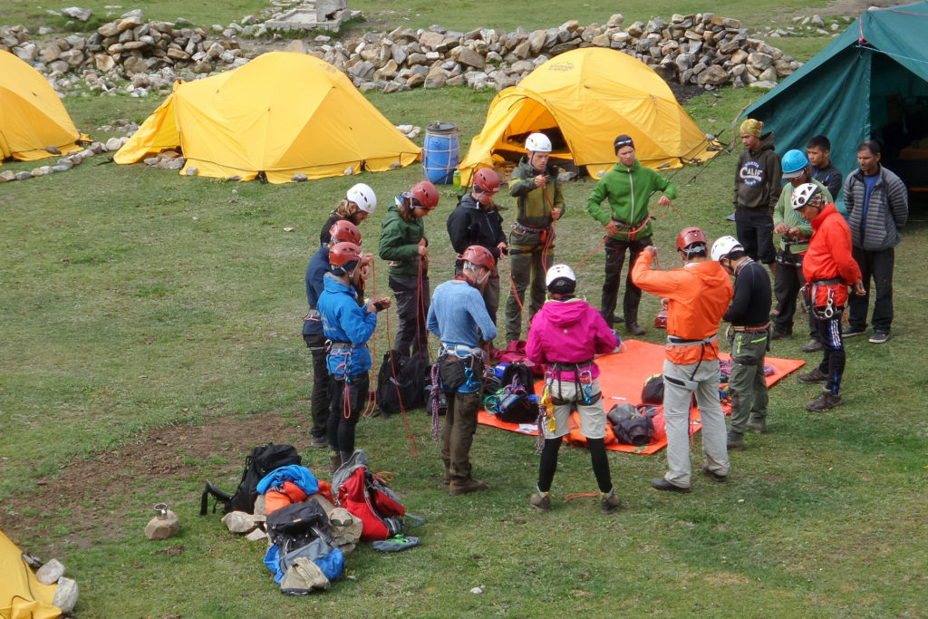 students getting ready for a hike in Himalayas